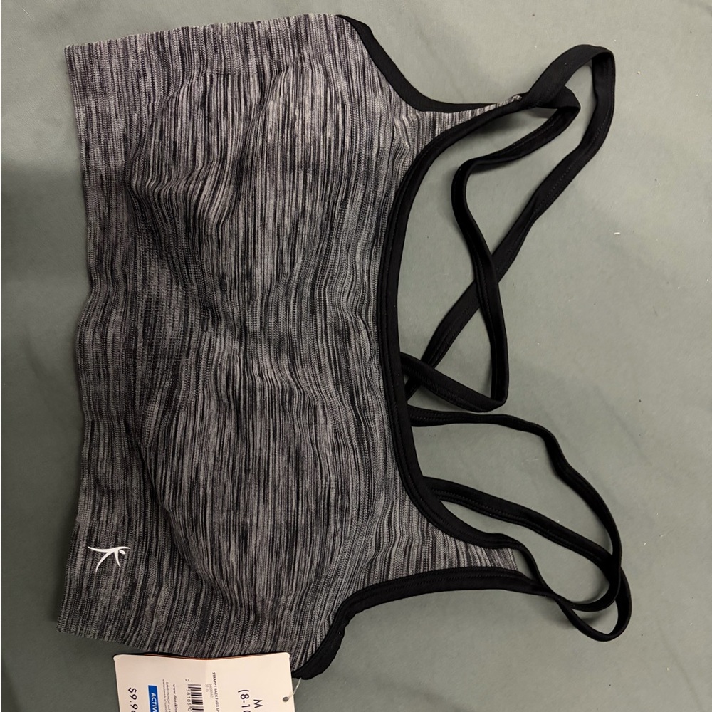 Gray and Black Strappy Sports Bra